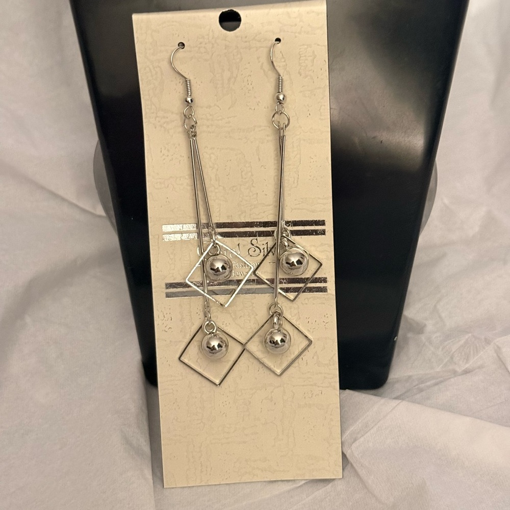 Silver Geometric Dangle Earrings